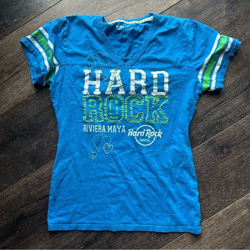 Hard Rock Rivera Maya Women’s Cafe Blue Green Short Sleeve Tees XL